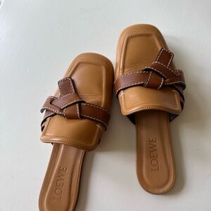 Loewe Tan and Brown Leather Mules with Minimalist Design